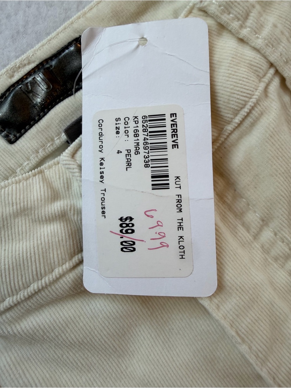 Kut from the Kloth High Rise Kelsey Women's Cream Courdoroy Jeans size 4 - Picture 3 of 11